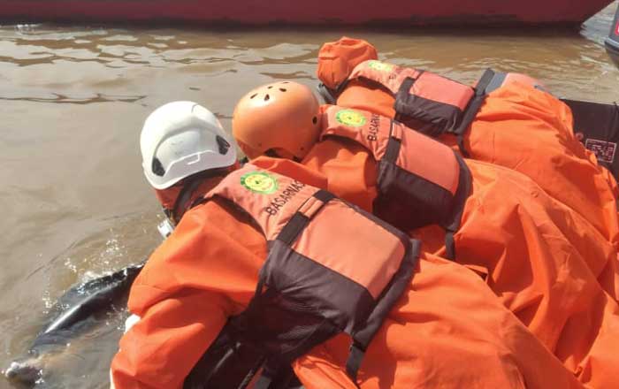 Tim Rescue Unit Siaga SAR Samarinda mengevakuasi mayat Supriadi dari lokasi penemuan. (foto : Tim SAR)