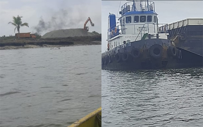 Kegiatan bongkar Batu oleh Tug Boat Asia Tirta 731 dan Tongkang Asia 1801 dilaporkan ke KSOP Tarakan lantaran izin TUKS sudah tidak aktif. (foto : SL Pohan)