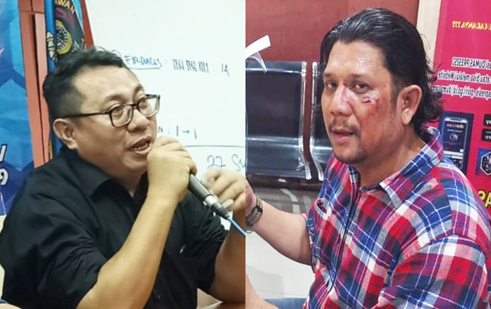 Ketua SMSI Pusat Firdaus (kiri) mendesak Polisi segera menangkap dan proses hukum penganiaya Wartawan Jeffry Barata Lubis. (foto : Exclusive)