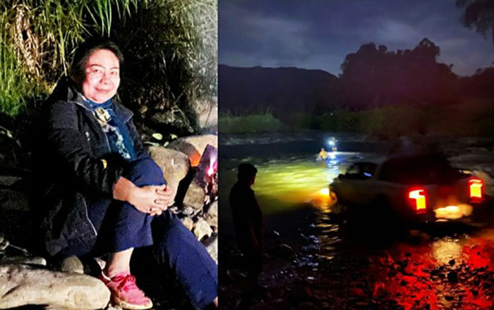 Reses Veridiana Huraw Wang, Ketua Komisi 3 DPRD Kaltim. Tiada akses jalan memadai, harus susuri banyak anak sungai untuk menyeberang sepanjang perjalanan Long Bagun - Long Pahangai, Kabupaten Mahakam Ulu. (foto : dok. Veridiana).