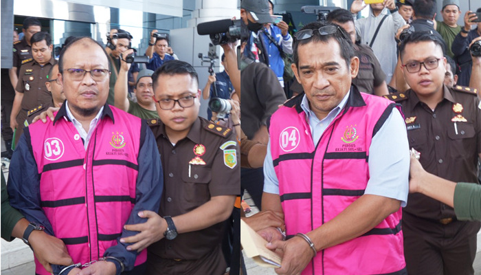 Tersangka HYL dan IA ditetapkan sebagai Tersangka Korupsi di tubuh PDAM Kota Makassar. (foto: Exclusive)