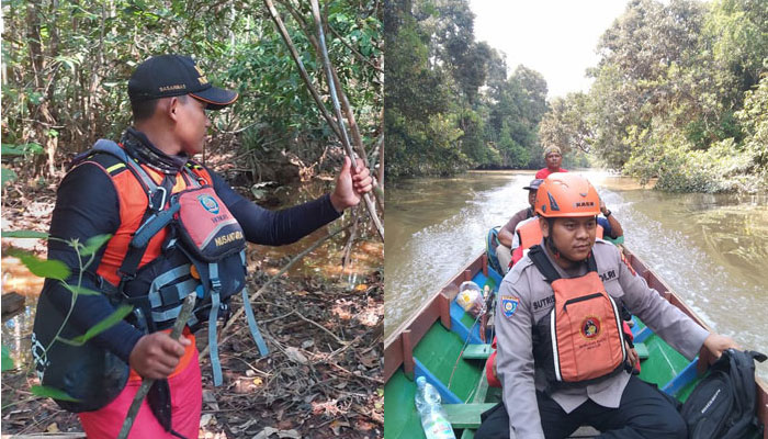 Tim SAR Gabungan melakukan pencarian terhadap Syamsuddin di Sungai dan di darat, namun hingga hari Ke-4 belum juga ditemukan. (foto: Tim SAR)