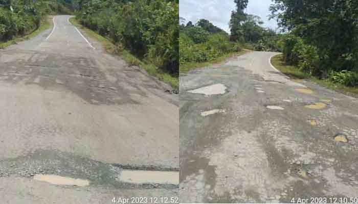 Dua titik jalan yang tunjukkan warga pada Proyek Preservasi Jalan Sekatak Buji-Malinua (MYC) tahun 2020-2022. (foto: Exclusive)